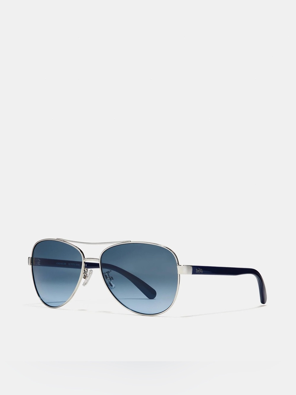 Coach HC7077 Metal Pilot Sunglasses (Silver/Navy)